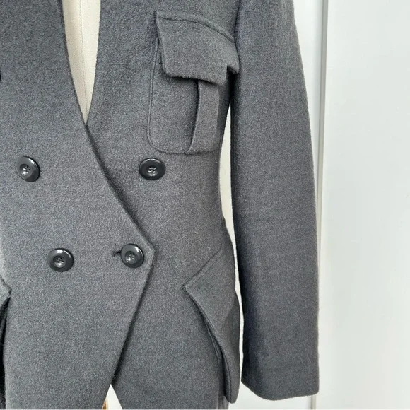 Grey Wool Blend Asymmetric Button Structured Tailored Blazer Coat - Picture 4 of 10